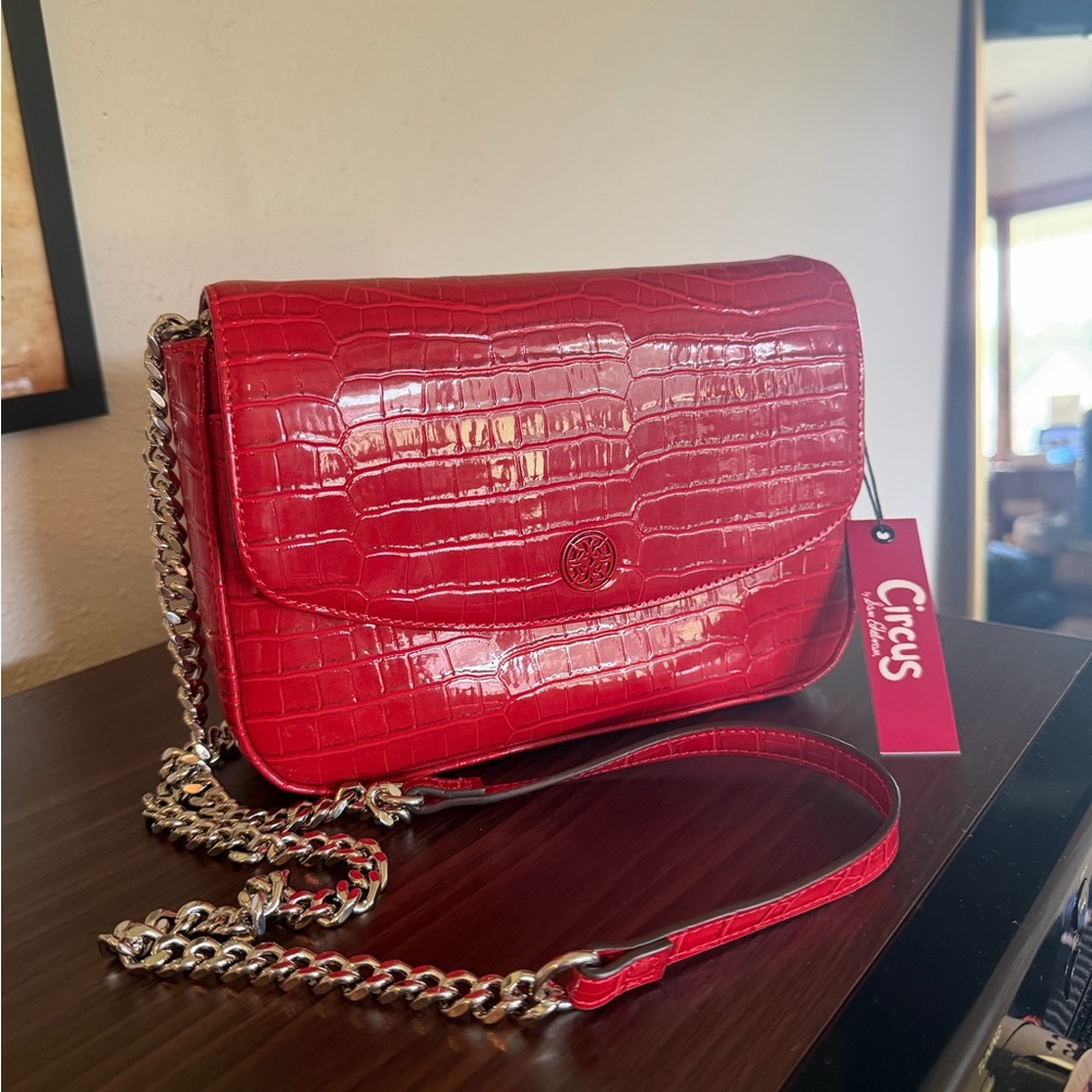 Circus by Sam Edelman Red Croc-Embossed Chain Crossbody